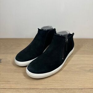 ECCO Soft 7 Boots Women 10-10.5 Black Suede Ankle Side Zip Sneaker Comfort